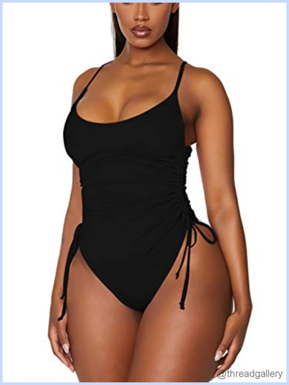 Ruched High Cut One Piece Swimsuit Tummy Control Monokini Adjustable Straps